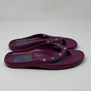 Cheeks Tony Little Exercise Sandals Womens 8 Purple Rhinestones Thong Comfort